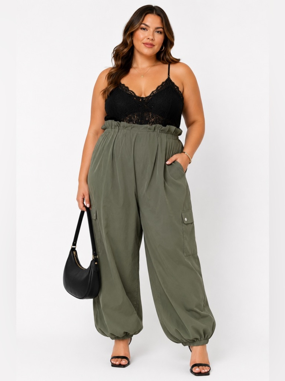 Fashion Nova Cargo Jumpsuit Black Lace Olive 3X NWT
